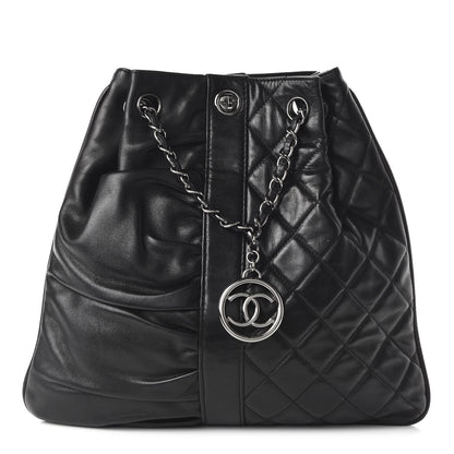 Chanel Lambskin Quilted Pile Ou Face Drawstring Bag Black 1 of 9