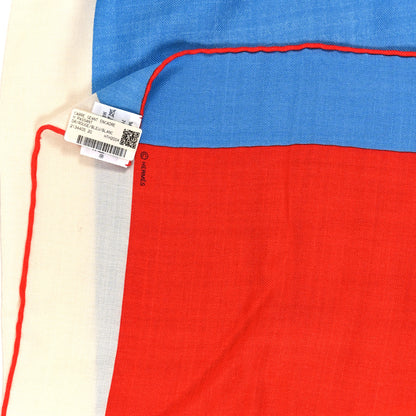Hermes Cashmere Silk Encadre H Passant Giant Scarf 140 Rouge Bleu White 3 of 3