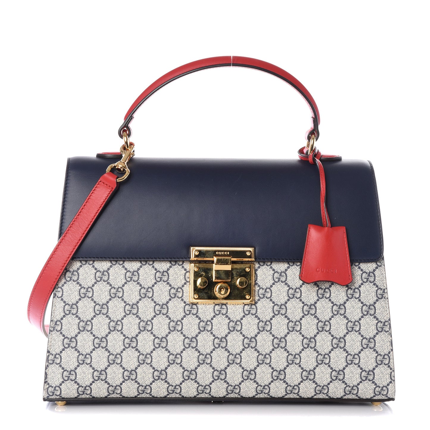 GG Supreme Monogram Calfskin Medium Padlock Top Handle Bag Beige Blue Mystic White Hibiscus Red