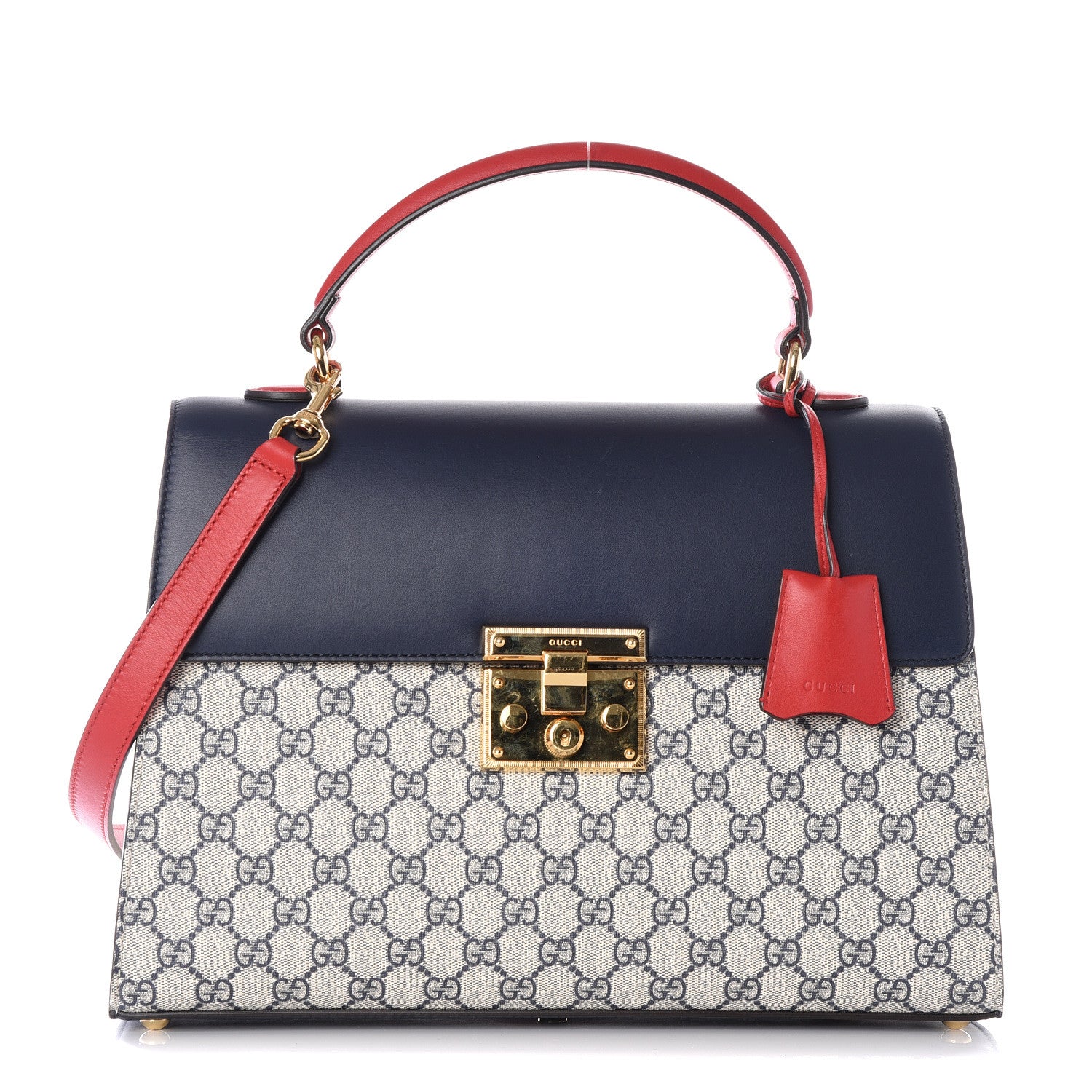 Gucci GG Supreme Monogram Calfskin Medium Padlock Top Handle Bag Beige Blue Mystic White Hibiscus Red 1 of 19