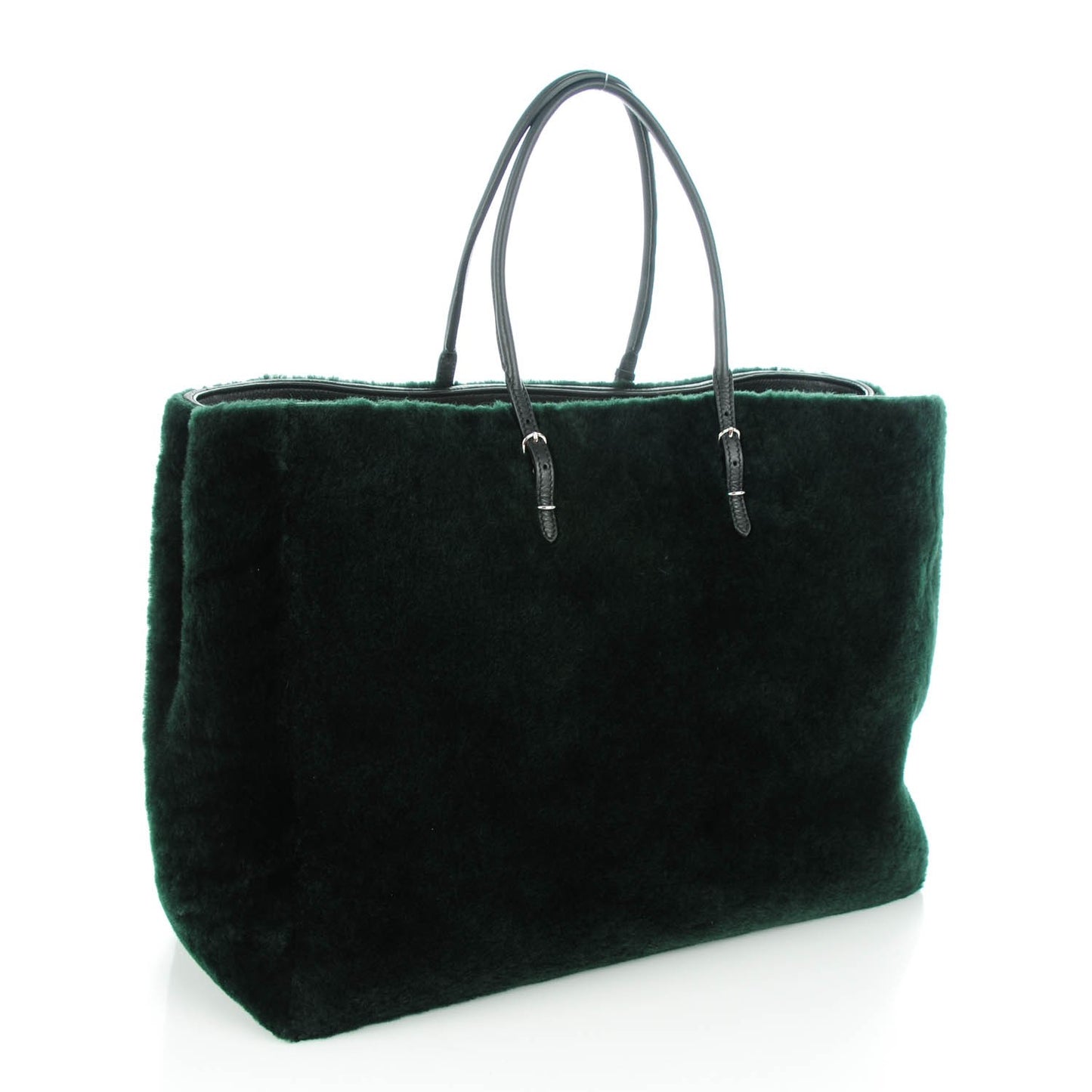 Shearling Silver Metallic Edge Hardware Papier A4 Tote Vert Sapin