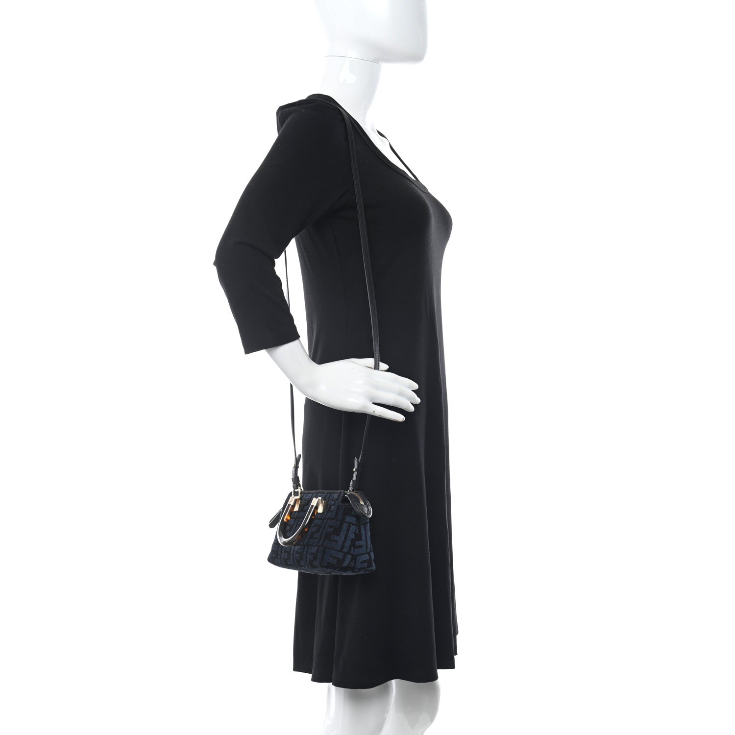 Fendi Chenille Vitello King Plexiglass FF Mini By The Way Top Handle Boston Bag Blue Black 2 of 10