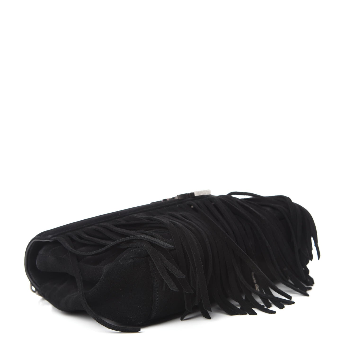 Saint Laurent Suede Matelasse Chevron Fringe Monogram Medium College Bag Black 4 of 11