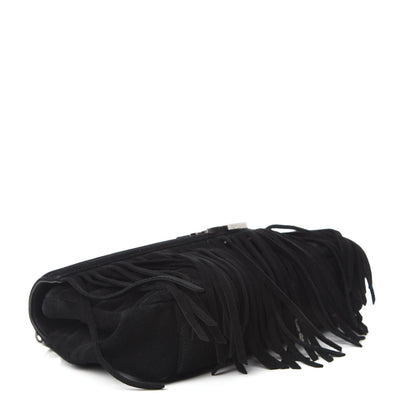 Saint Laurent Suede Matelasse Chevron Fringe Monogram Medium College Bag Black 4 of 11