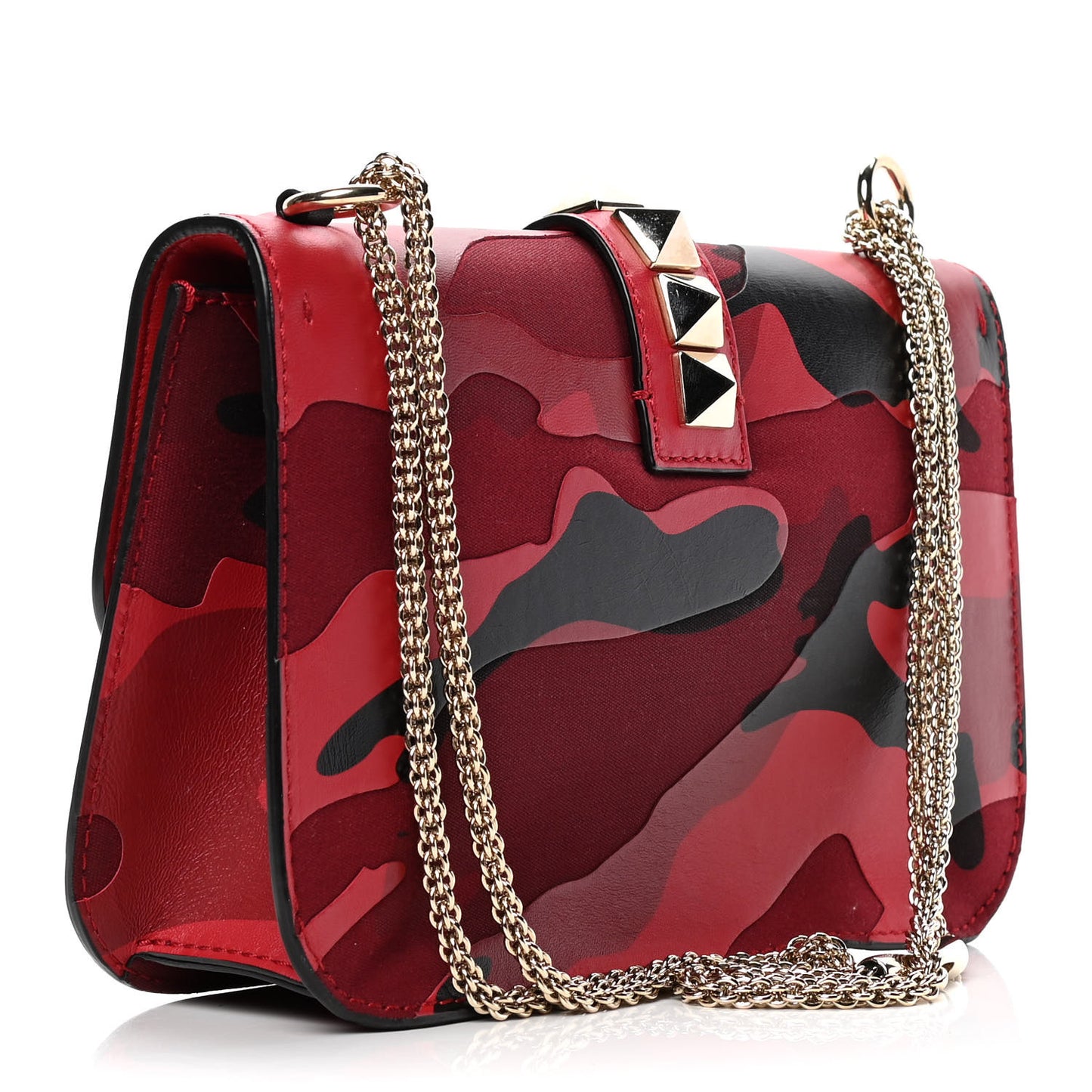 Nappa Canvas Camouflage Medium Glam Lock Rockstud Flap Red