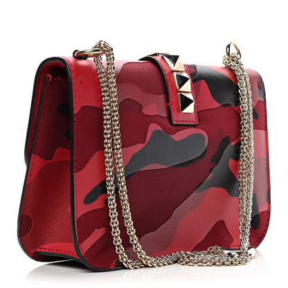 Valentino Garavani Nappa Canvas Camouflage Medium Glam Lock Rockstud Flap Red 2 of 5