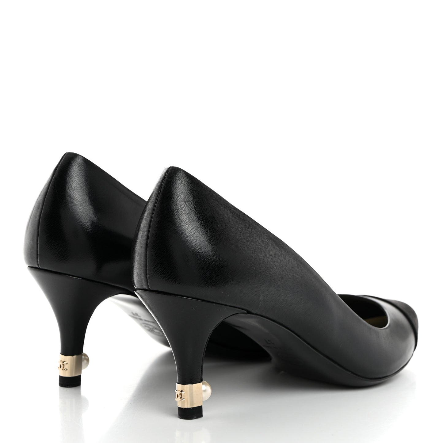Lambskin Grosgrain Pearl Cap Toe Pumps 37 Black