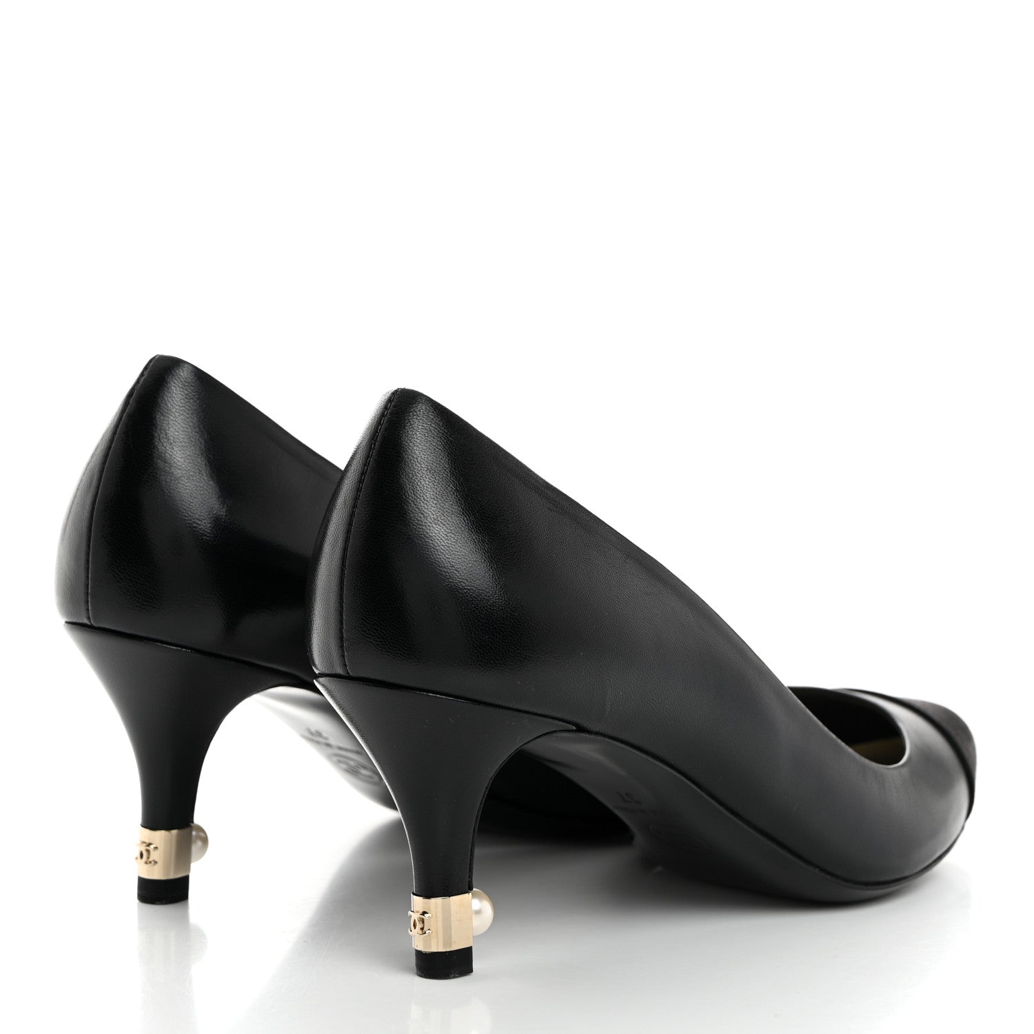 Chanel Lambskin Grosgrain Pearl Cap Toe Pumps 37 Black 4 of 8