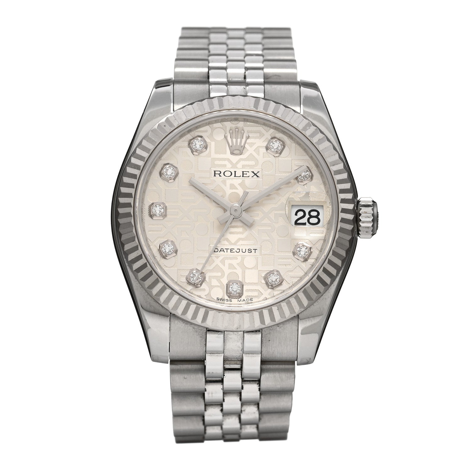 Rolex Stainless Steel 18K White Gold Diamond 31mm Oyster Perpetual Datejust Watch Silver Jubilee 178274 1 of 5