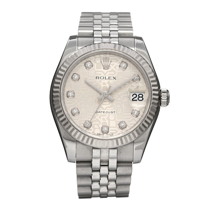 Rolex Stainless Steel 18K White Gold Diamond 31mm Oyster Perpetual Datejust Watch Silver Jubilee 178274 1 of 5