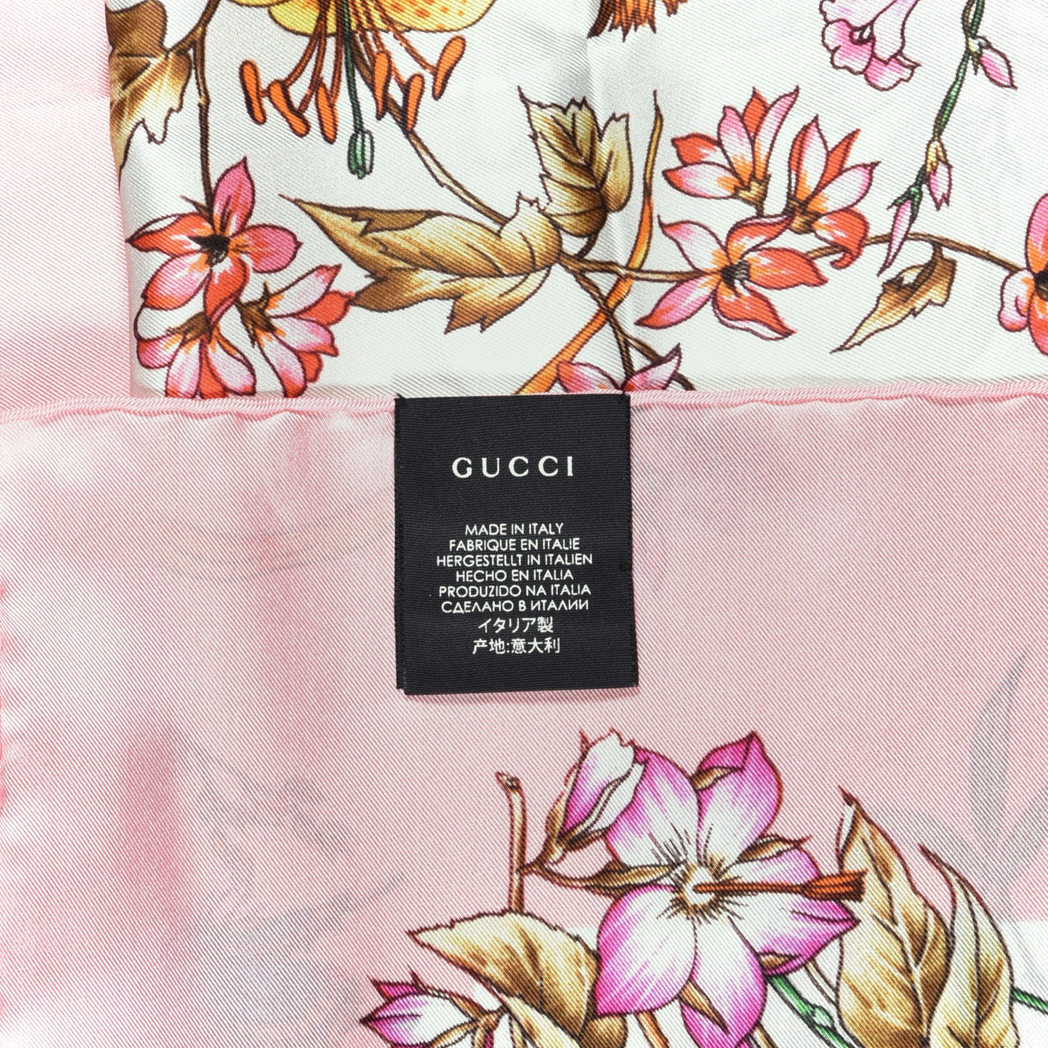 Gucci Silk Twill Eighties Bouquet Square Scarf Pink Ivory 4 of 4