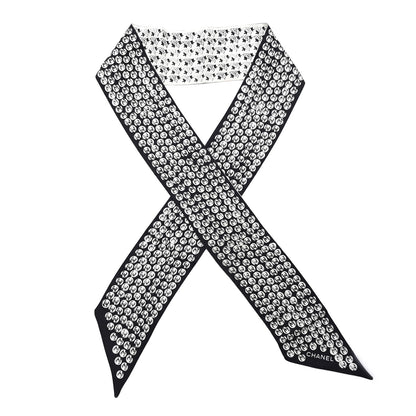 Chanel Silk CC Logo Camellia  Bandeau Scarf White Black 1 of 4