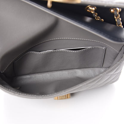 Chanel Lambskin Quilted Small Enamel CC Flap Grey Dark Navy 5 of 12