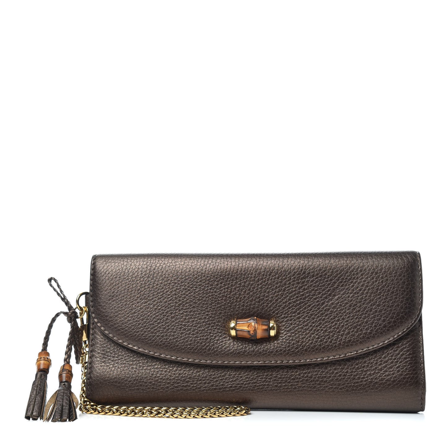 Metallic Pebbled Calfskin Bamboo Wristlet Brown