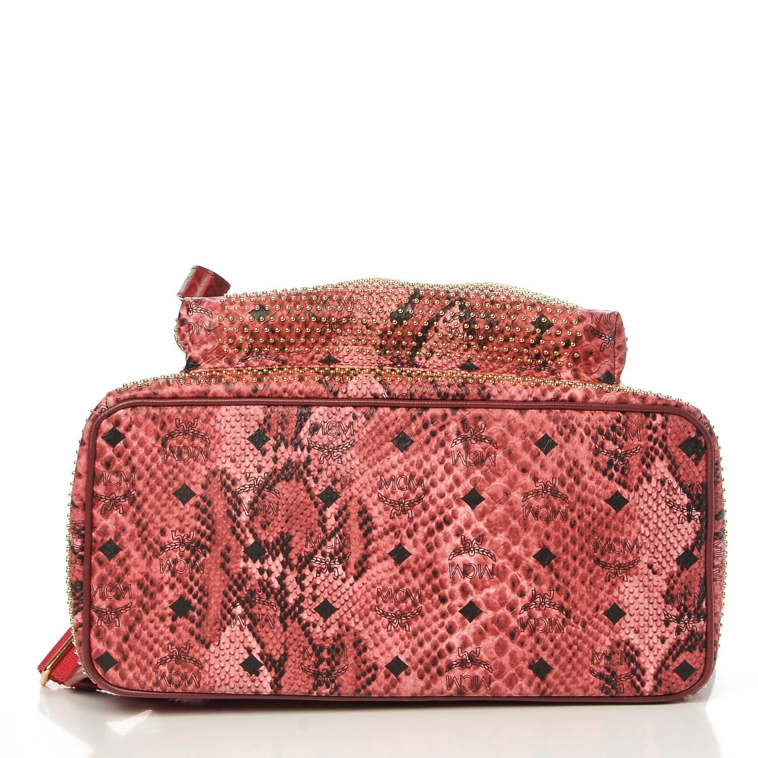 MCM Snakeskin Embossed Visetos Studded Medium Stark Backpack Red Pink 6 of 11