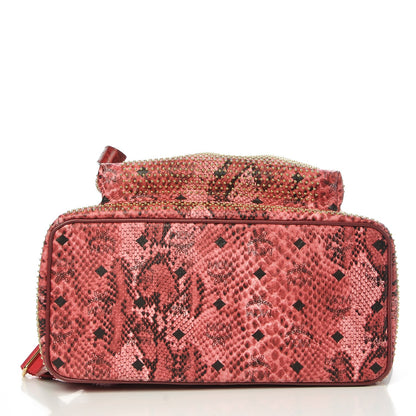 MCM Snakeskin Embossed Visetos Studded Medium Stark Backpack Red Pink 6 of 11