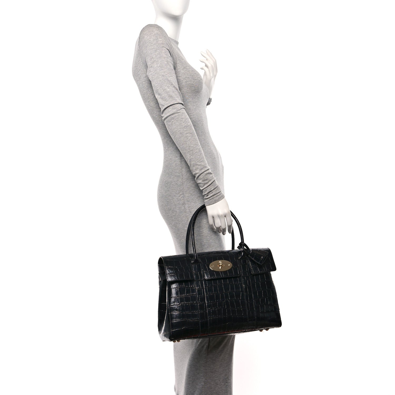 Mulberry Shiny Calfskin Crocodile Print Small Bayswater Satchel Black 2 of 9