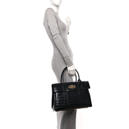 Mulberry Shiny Calfskin Crocodile Print Small Bayswater Satchel Black 2 of 9