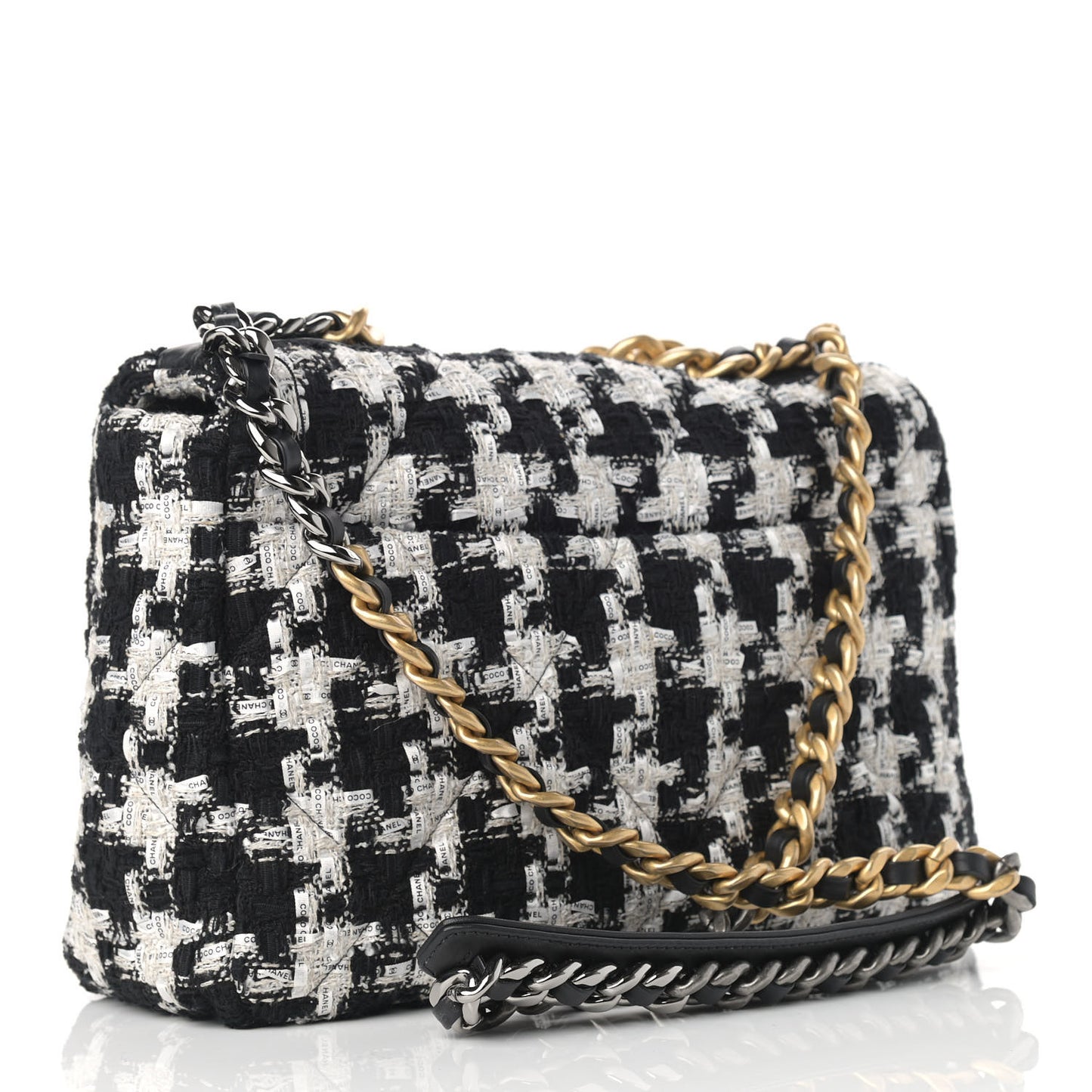 Tweed Quilted Large Chanel 19 Flap Black Ecru White
