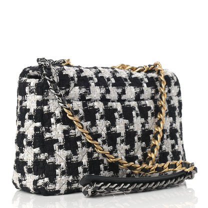 Chanel Tweed Quilted Large Chanel 19 Flap Black Ecru White 3 of 9