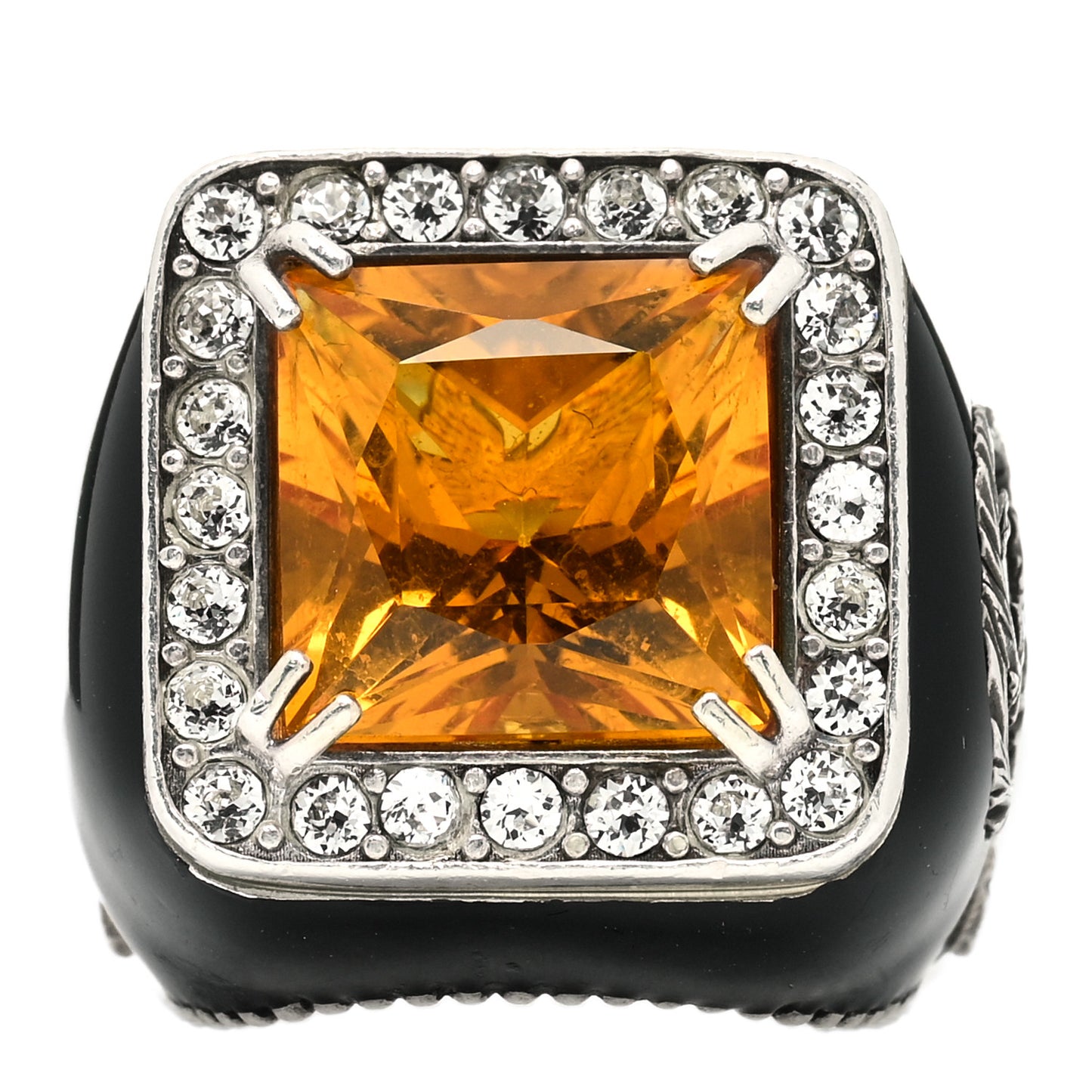 Sterling Silver Enamel Citrine Crystal Signet Ring 50 5.5