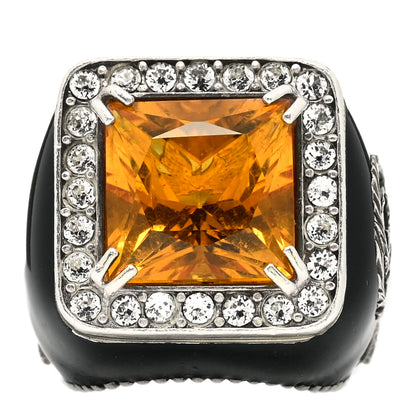 Gucci Sterling Silver Enamel Citrine Crystal Signet Ring 50 5.5 1 of 6
