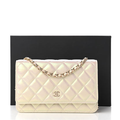 Chanel Iridescent Lambskin Quilted Wallet On Chain WOC Ivory 12 of 12