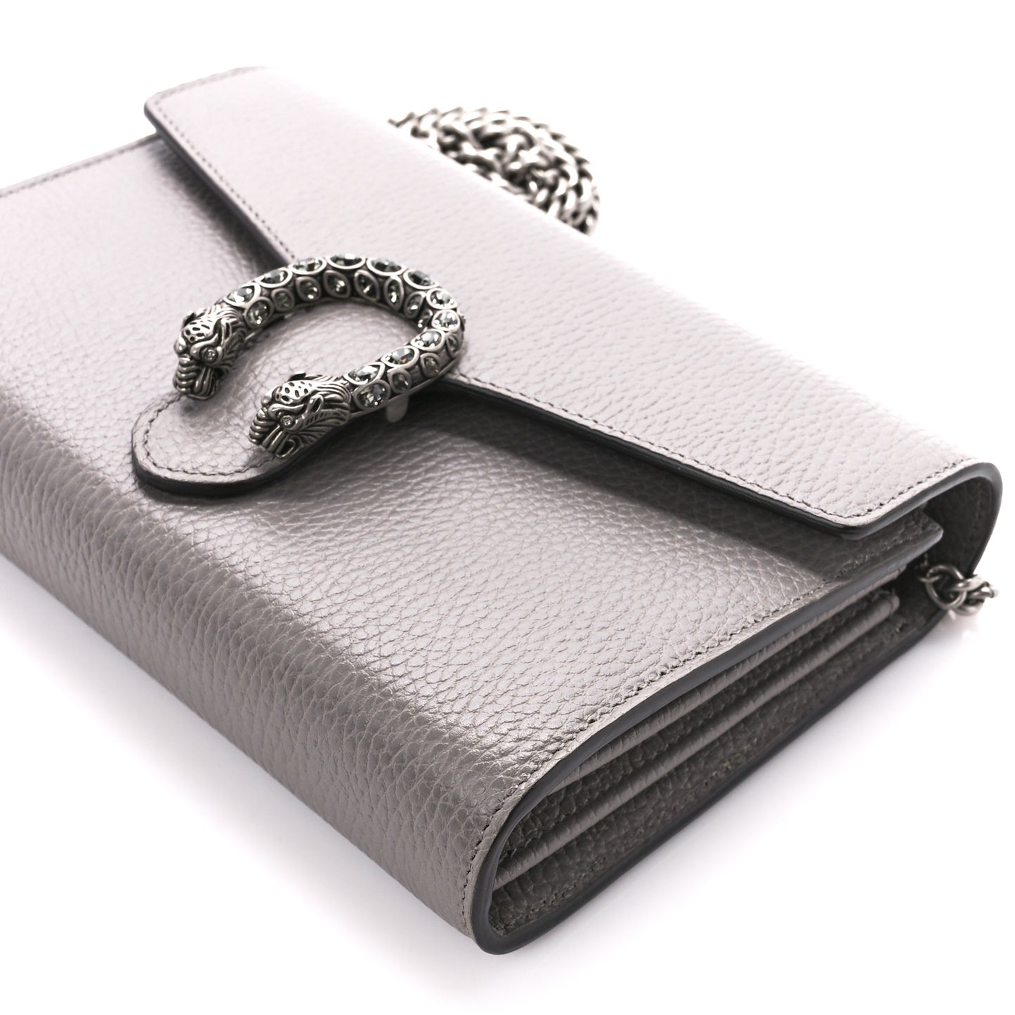 Dollar Calfskin Crystal Mini Dionysus Chain Wallet Dusty Grey Black Diamond