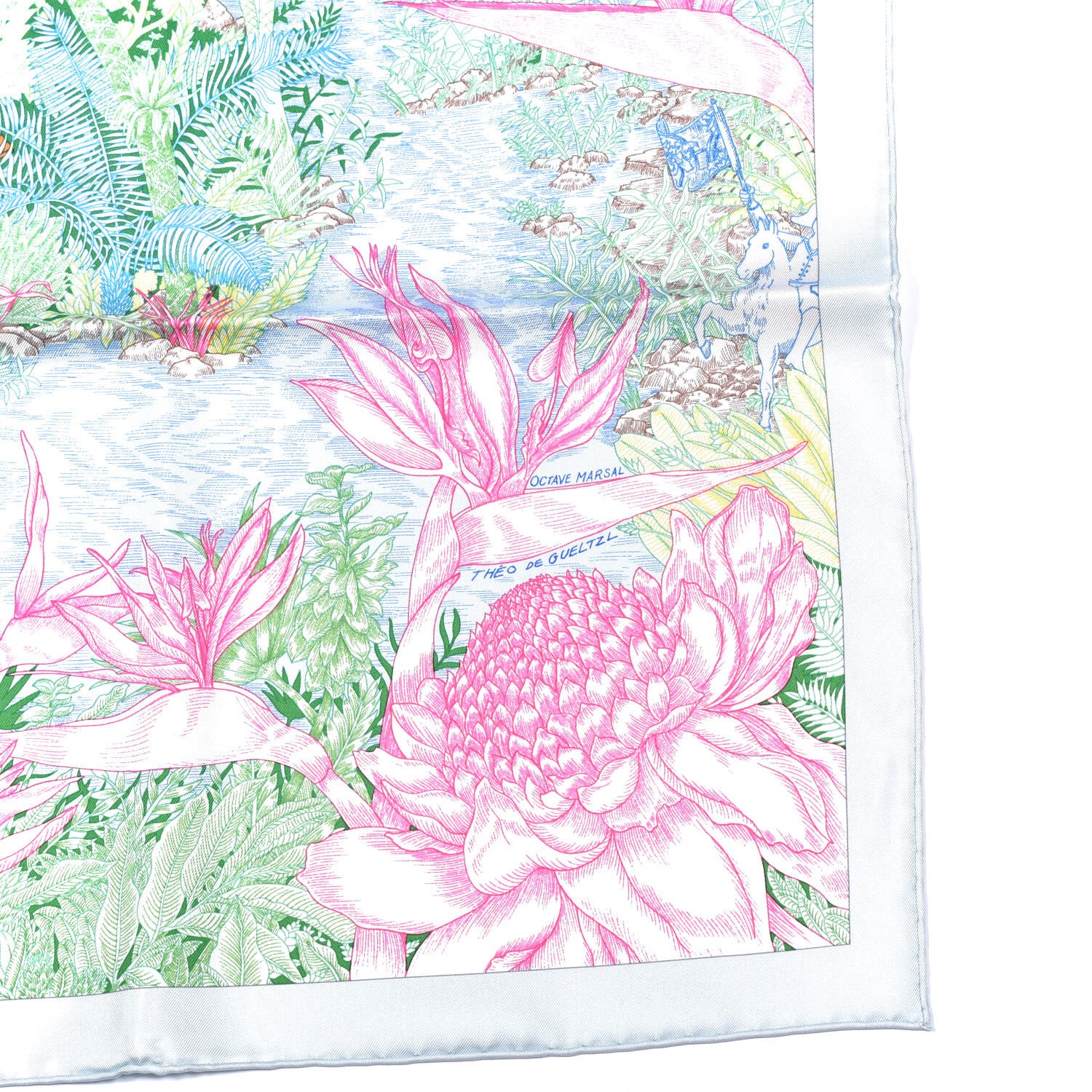 Hermes Silk Twill Faubourg Tropical Scarf 90 Bleu Vert Jaune 4 of 6