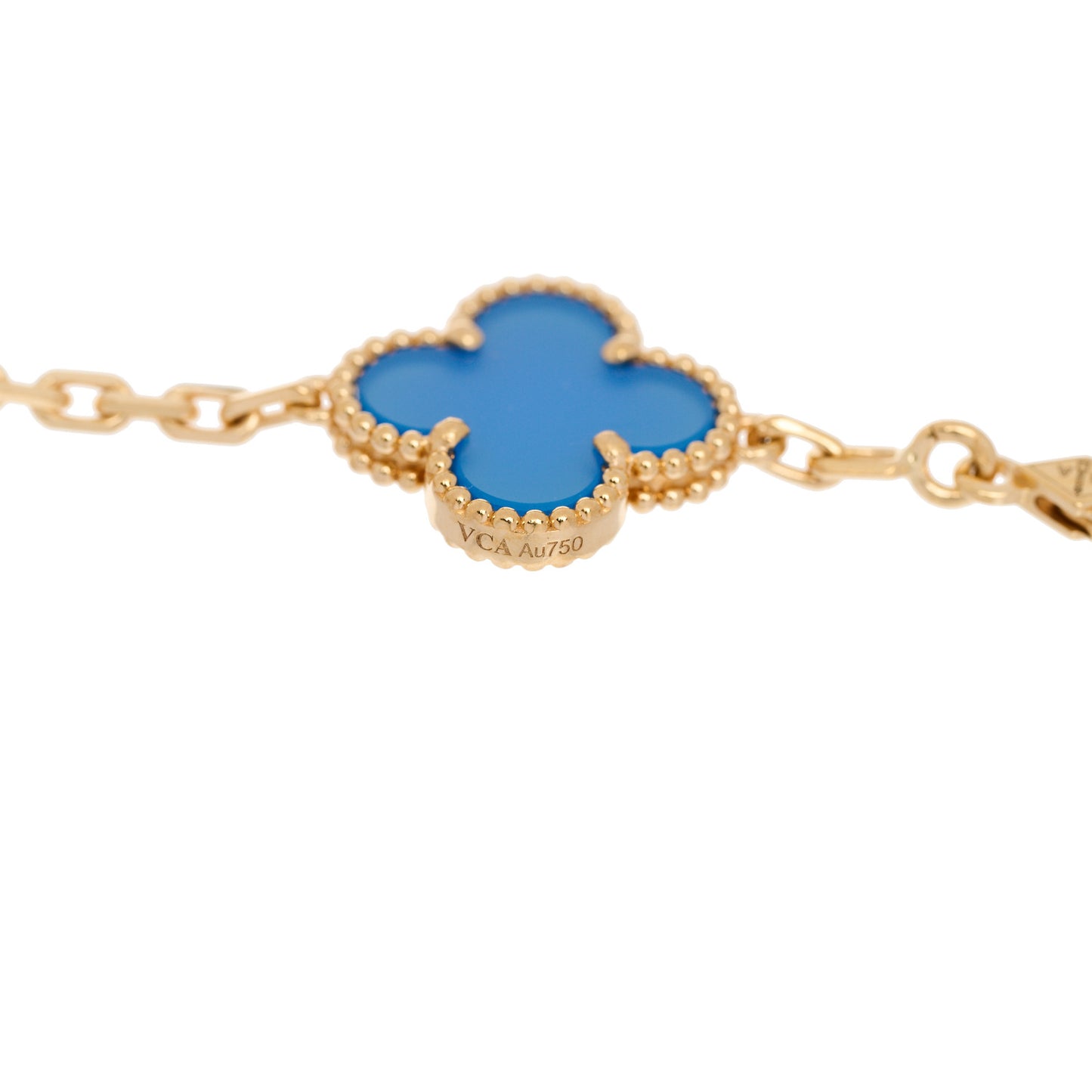 18K Yellow Gold Blue Agate 5 Motifs Vintage Alhambra Bracelet