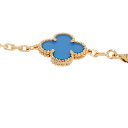 Van Cleef & Arpels 18K Yellow Gold Blue Agate 5 Motifs Vintage Alhambra Bracelet 4 of 5