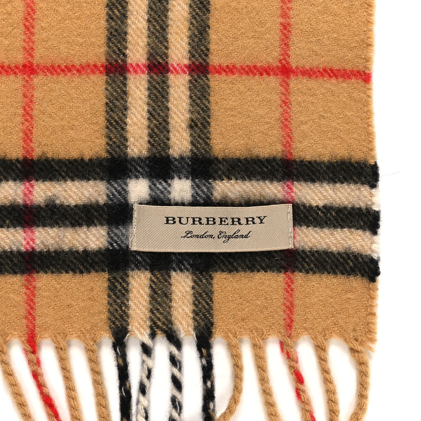 Wool Cashmere House Check Fringe Scarf Camel