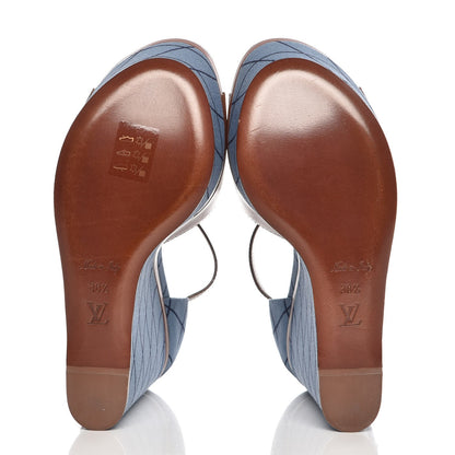 Louis Vuitton Denim Malletage Blossom Wedge Sandal 38.5 5 of 8