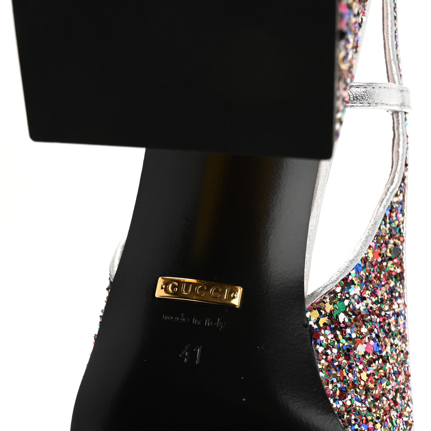 Gucci Glitter Nappa Silk Horsebit 75mm Slingback Pumps 41 Multicolor Argento 8 of 9