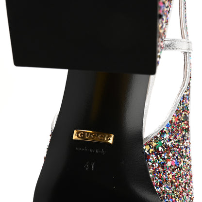 Gucci Glitter Nappa Silk Horsebit 75mm Slingback Pumps 41 Multicolor Argento 8 of 9