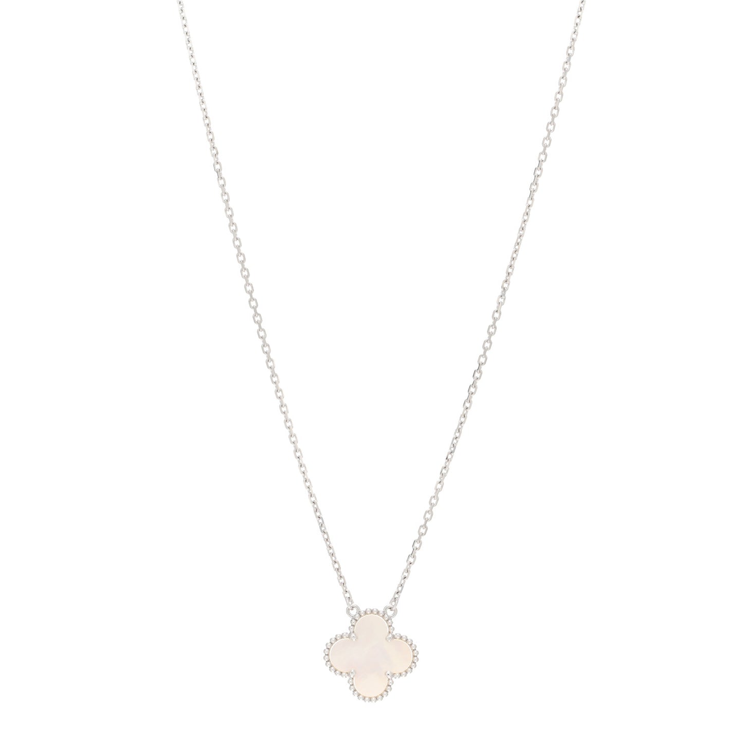 18K White Gold Mother of Pearl Vintage Alhambra Pendant Necklace