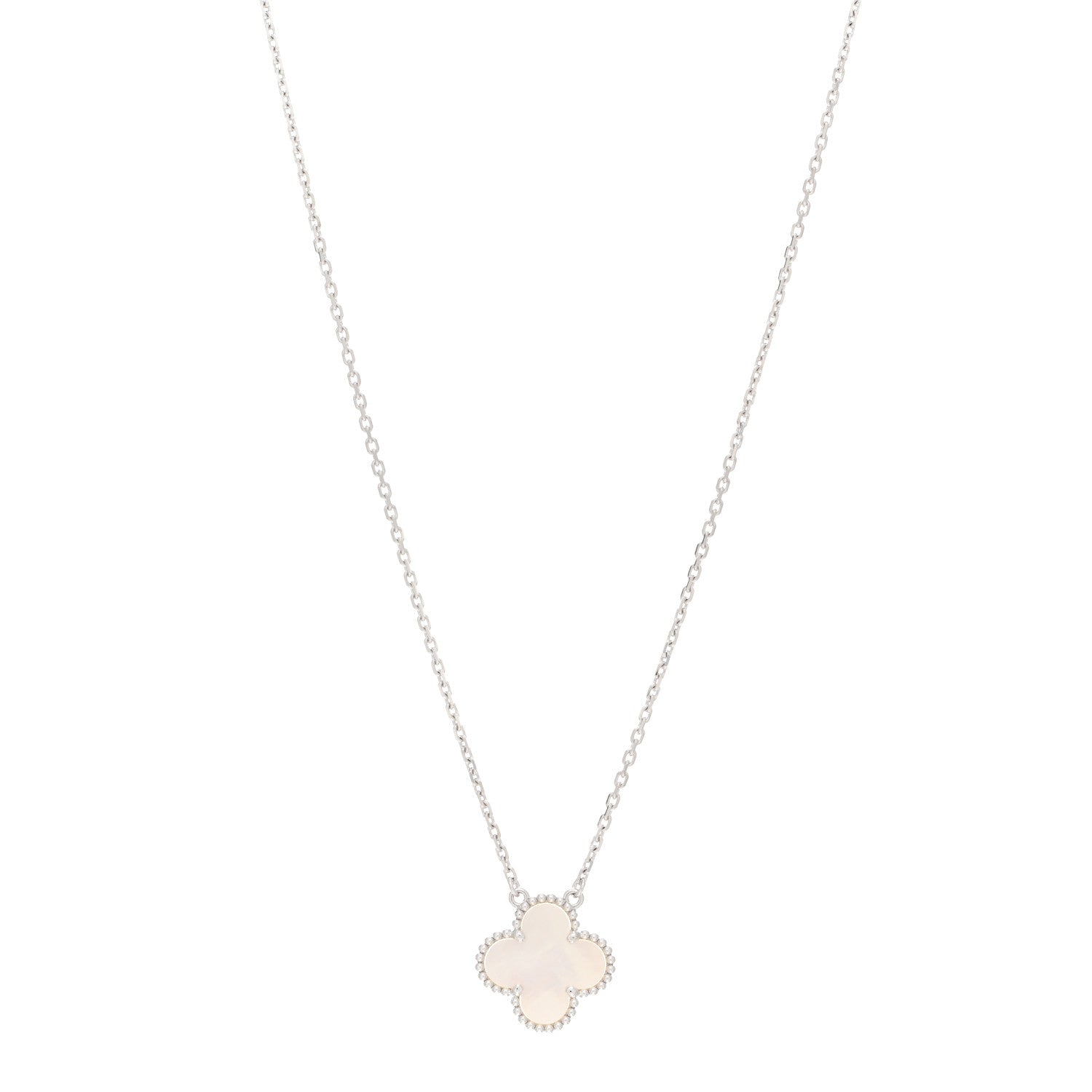Van Cleef & Arpels 18K White Gold Mother of Pearl Vintage Alhambra Pendant Necklace 1 of 5