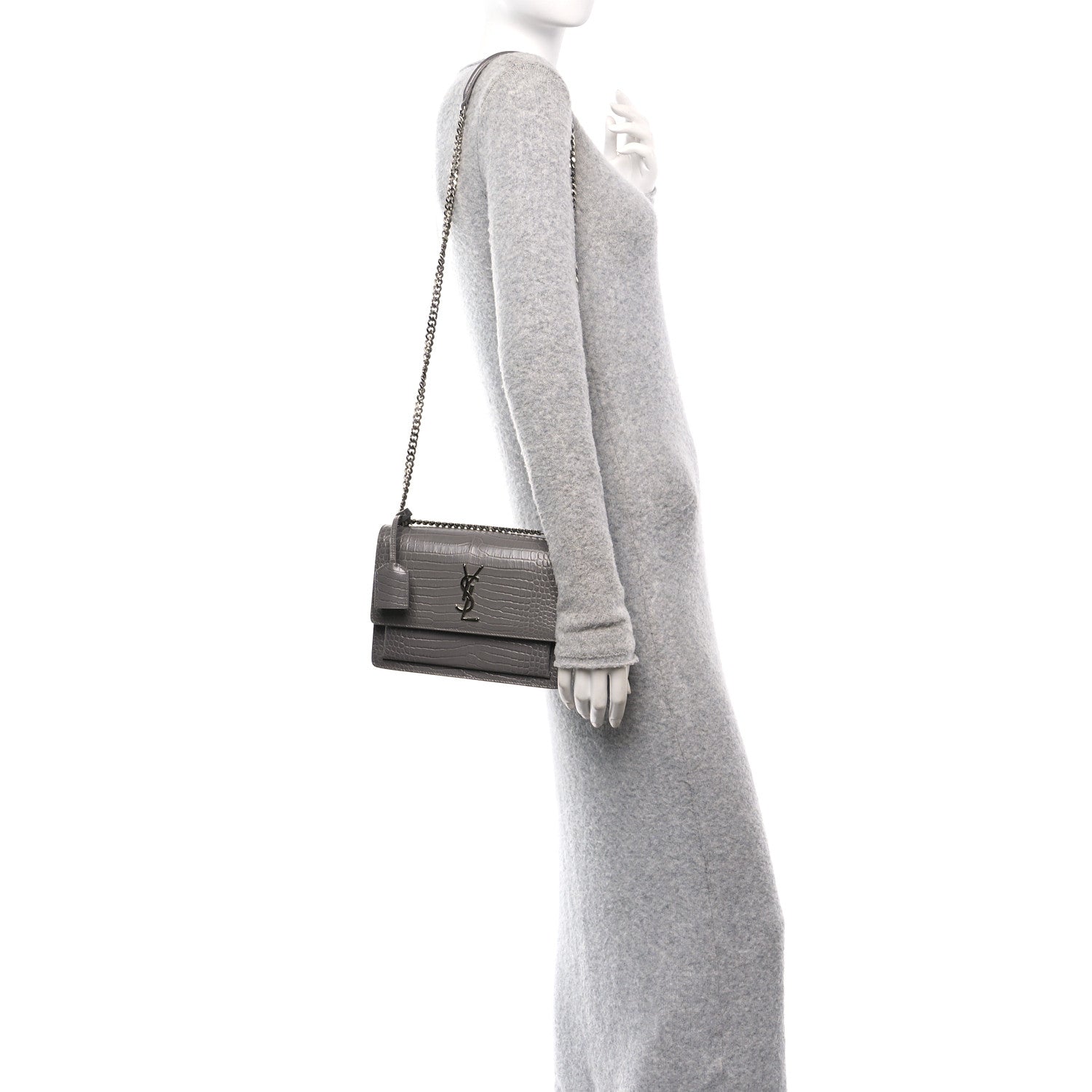 Saint Laurent Calfskin Crocodile Embossed Medium Monogram Sunset Fog 2 of 9