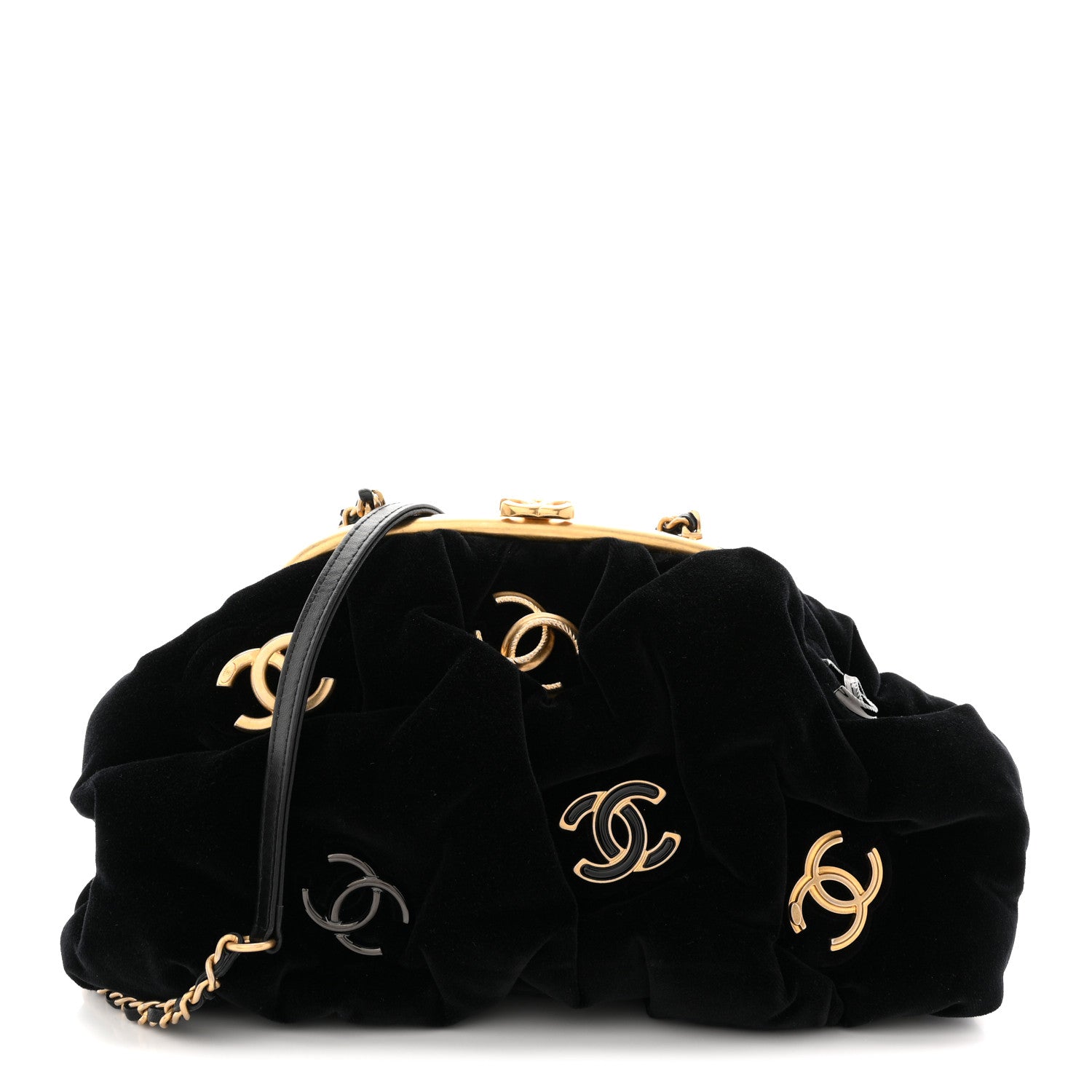Chanel Velvet Enamel CC Kiss Lock Clutch Black 1 of 10