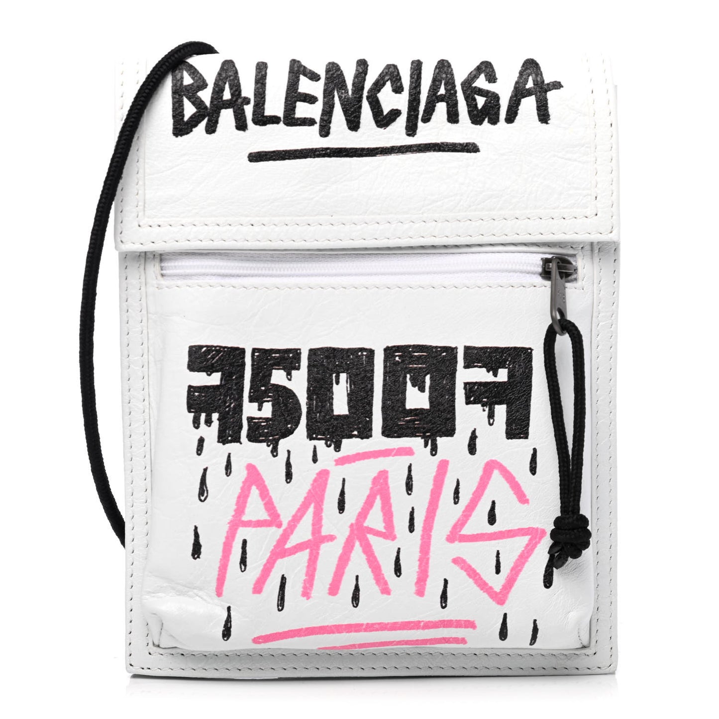 Agneau Arena Graffiti All Over Small Explorer Pouch with Strap White Multicolor