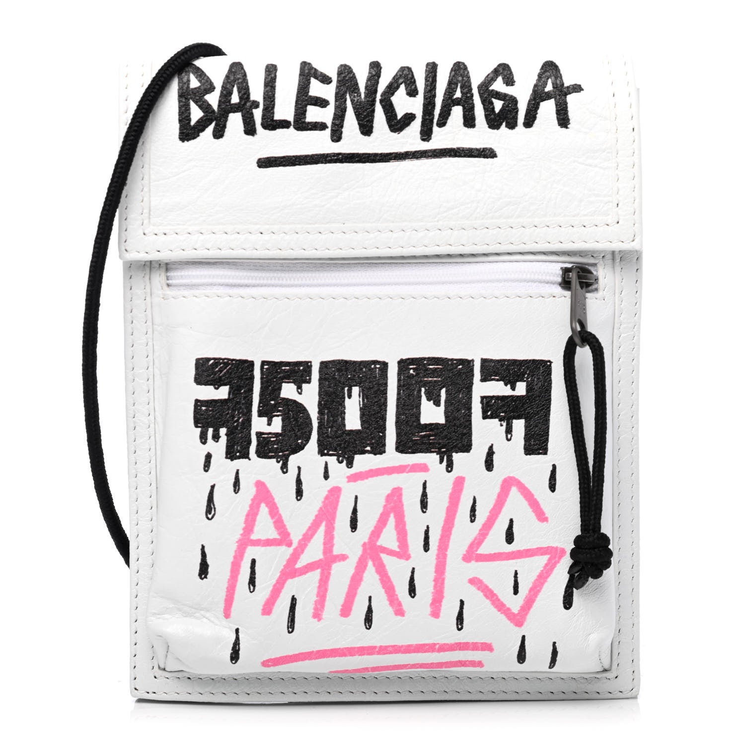 Balenciaga Agneau Arena Graffiti All Over Small Explorer Pouch with Strap White Multicolor 1 of 4