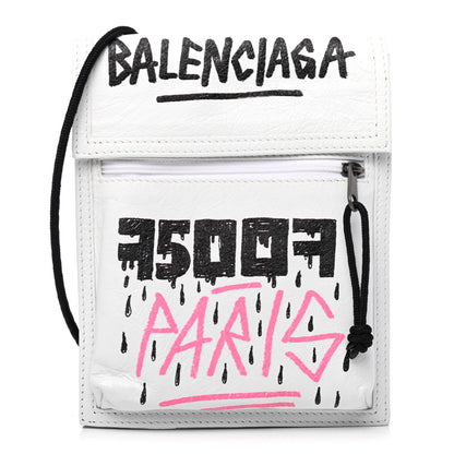 Balenciaga Agneau Arena Graffiti All Over Small Explorer Pouch with Strap White Multicolor 1 of 4