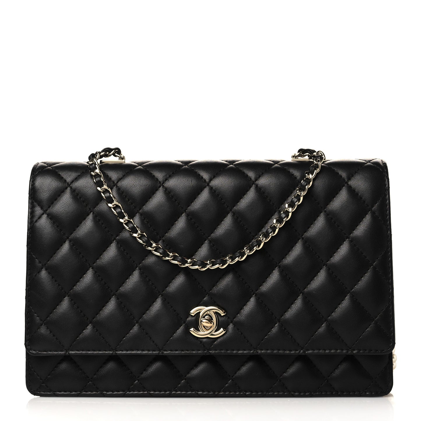 Lambskin Quilted Fantasy Pearl Flap Black