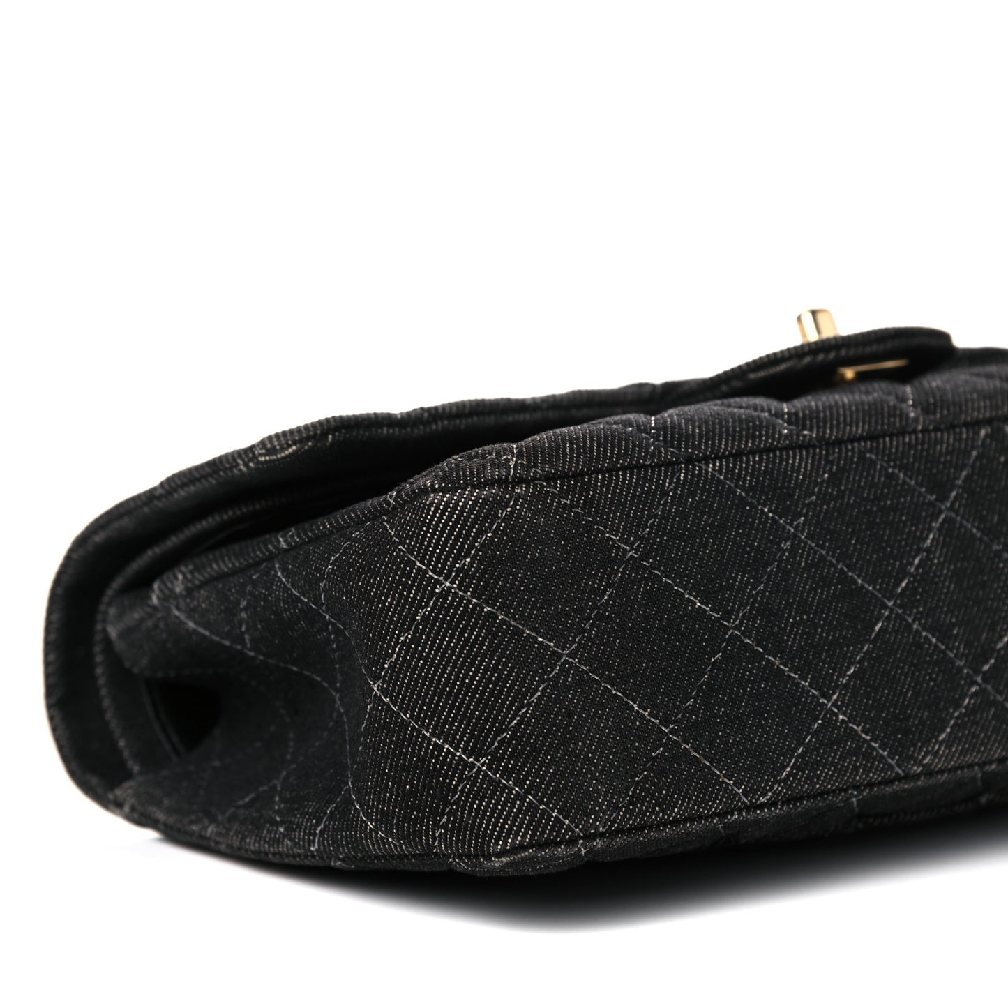 Denim Quilted Medium Double Flap Black