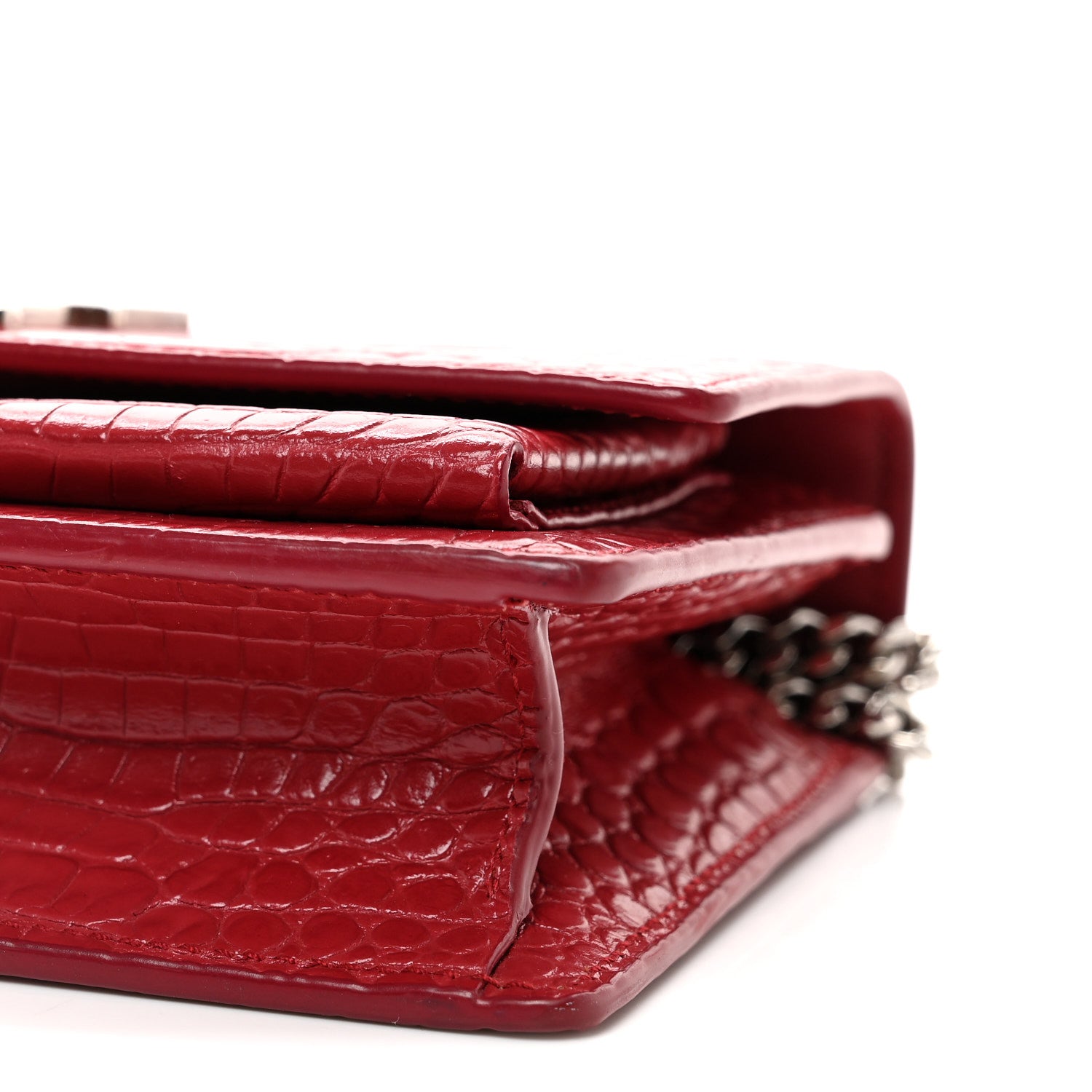 Saint Laurent Calfskin Crocodile Embossed Monogram Sunset Chain Wallet Rouge Eros 10 of 10