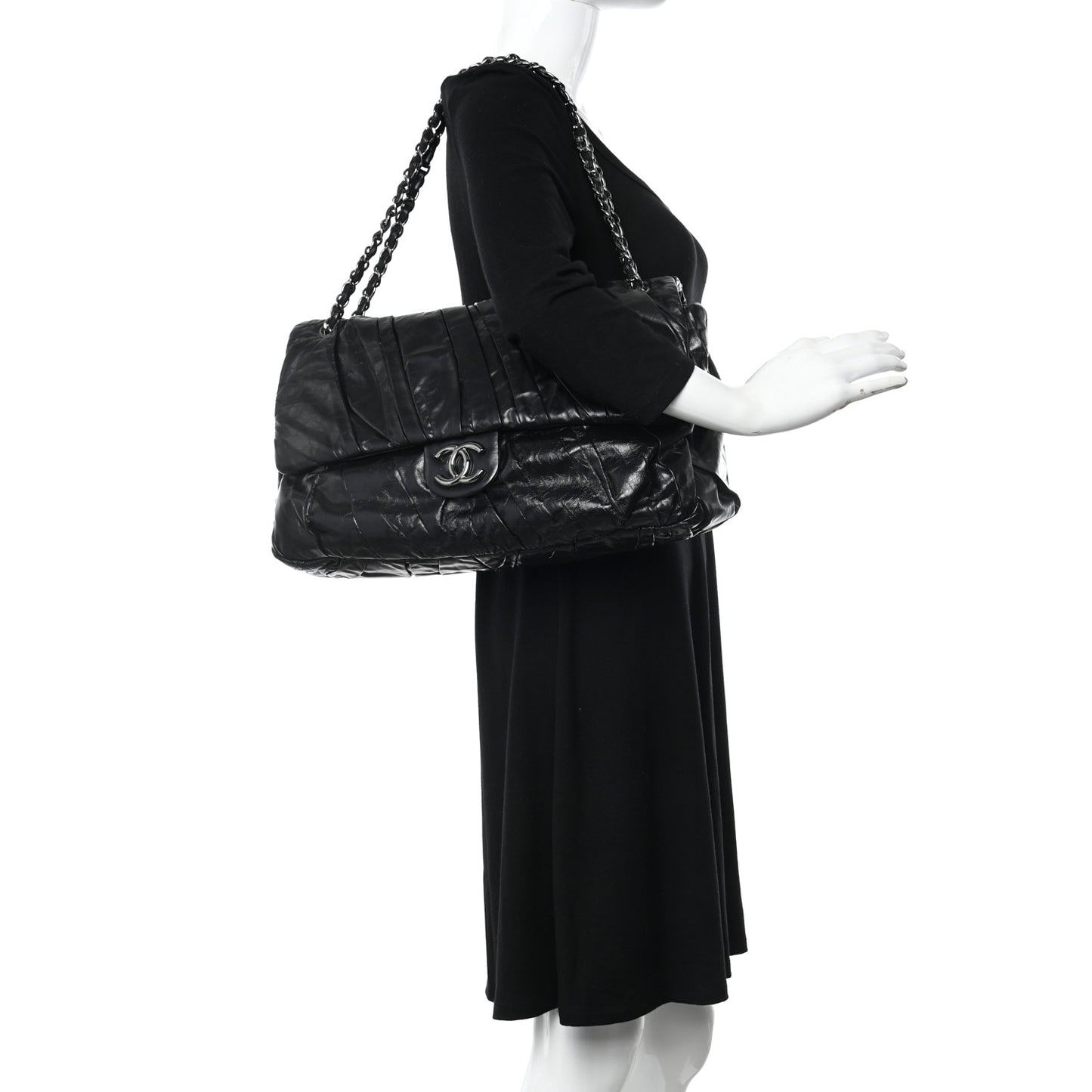 Glazed Calfskin Twisted Maxi Flap Black