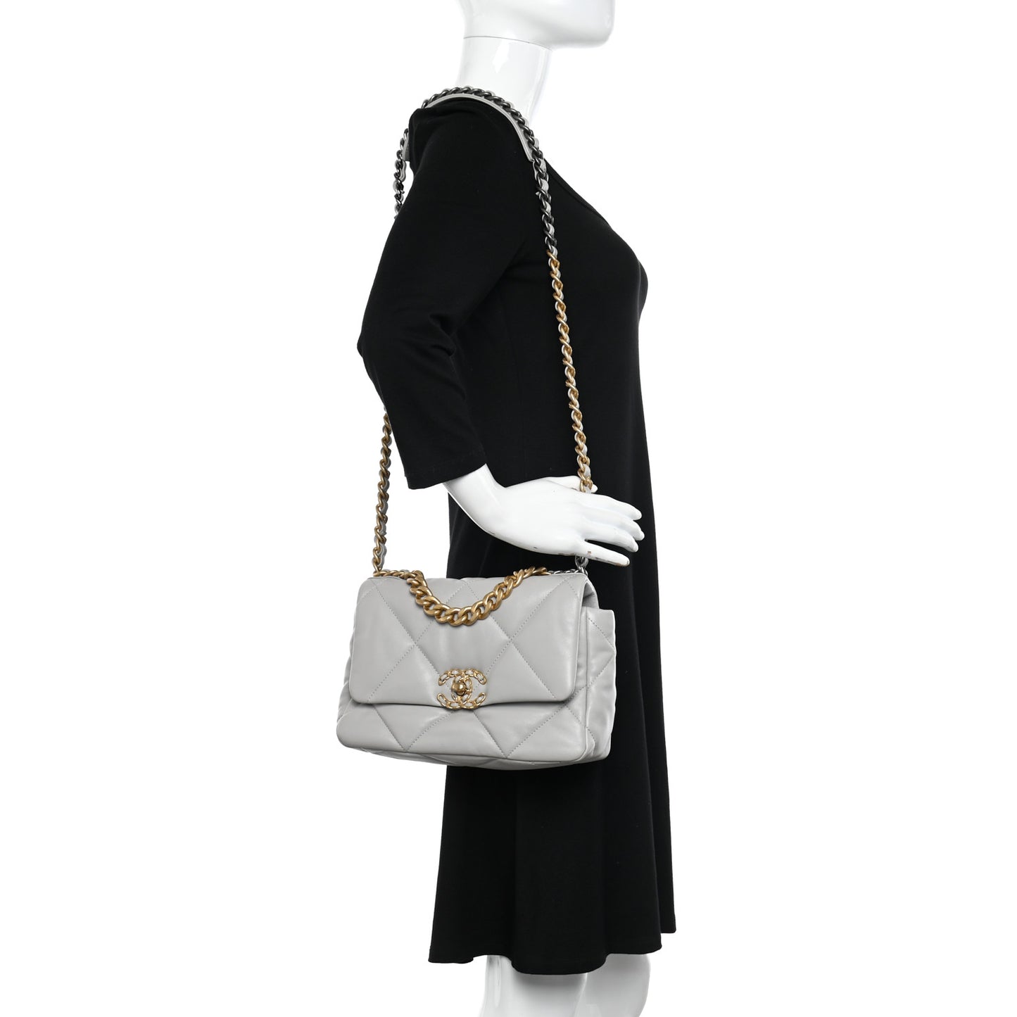 Lambskin Quilted Medium Chanel 19 Flap Grey