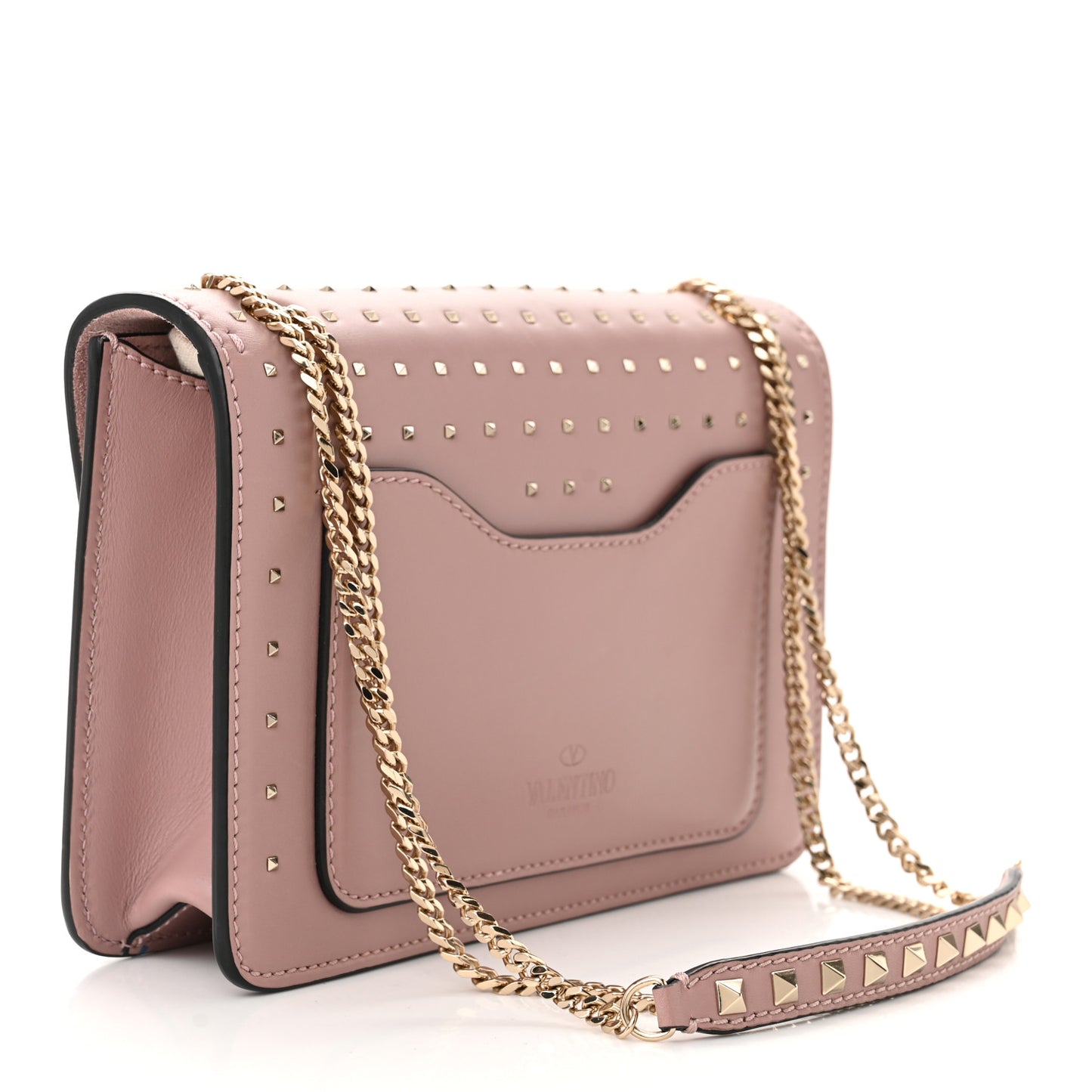 Vitello Small Rockstud All Over Demilune Shoulder Bag Lipstick
