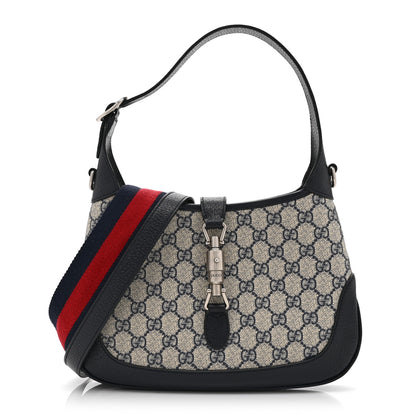Gucci GG Supreme Monogram Textured Dollar Calfskin Web Small Jackie 1961 Hobo Beige Blue 1 of 11