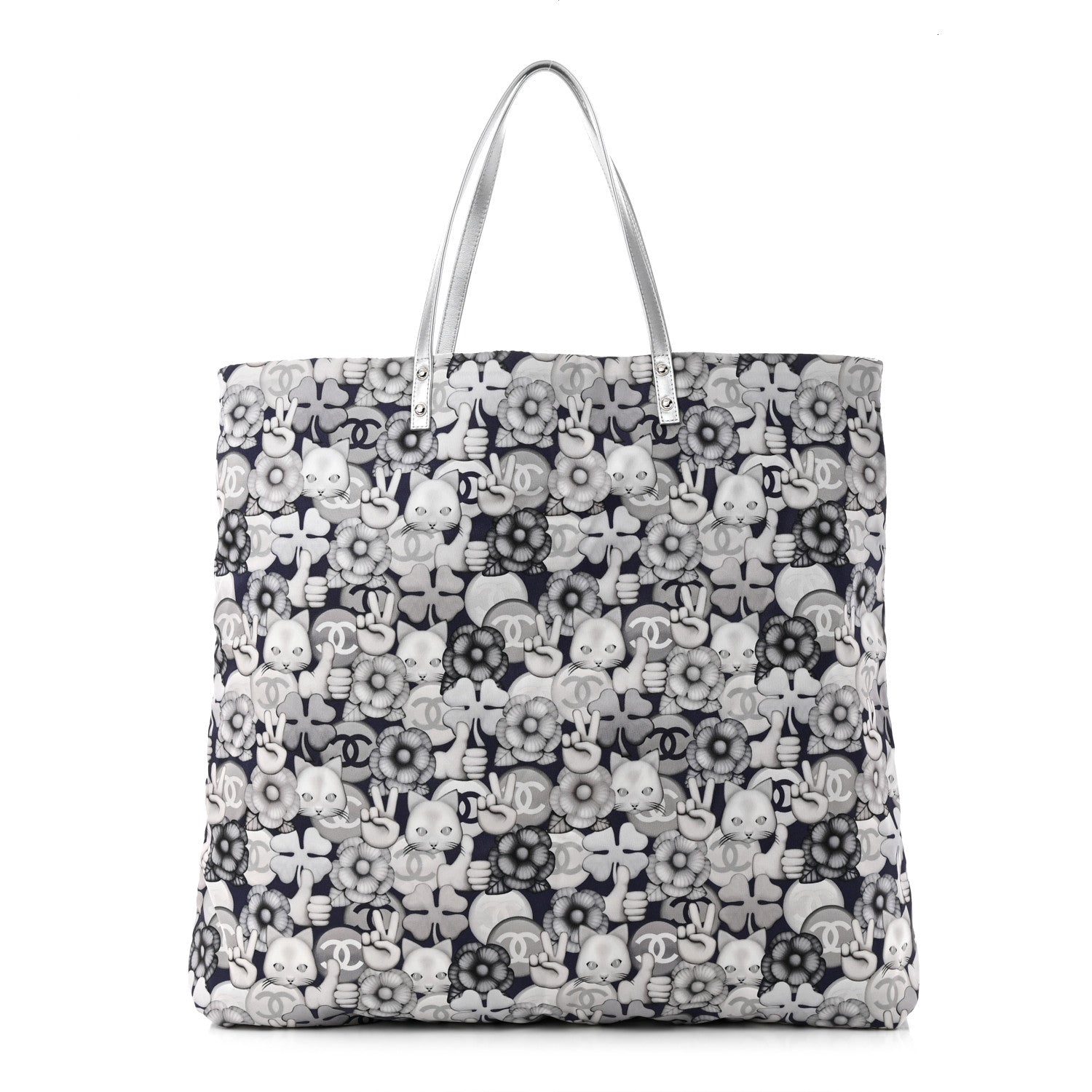 Chanel Nylon Cat Emoticon Tote Navy Silver 3 of 12